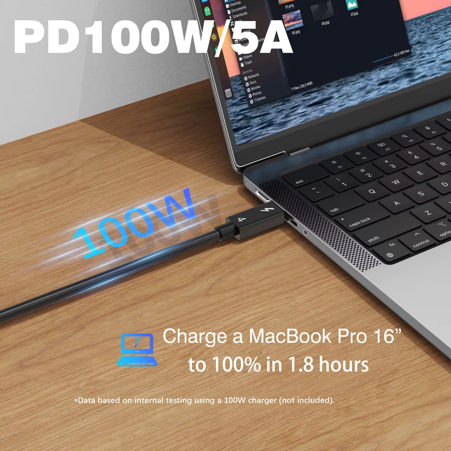 UGOURD Thunderbolt 4 Koaxialkabel USB4 Typ C zu Typ C, 40Gbps, PD 100W Schnellladekabel, Schwarz, Länge: 0,2 m bis 2 m - Bild 4