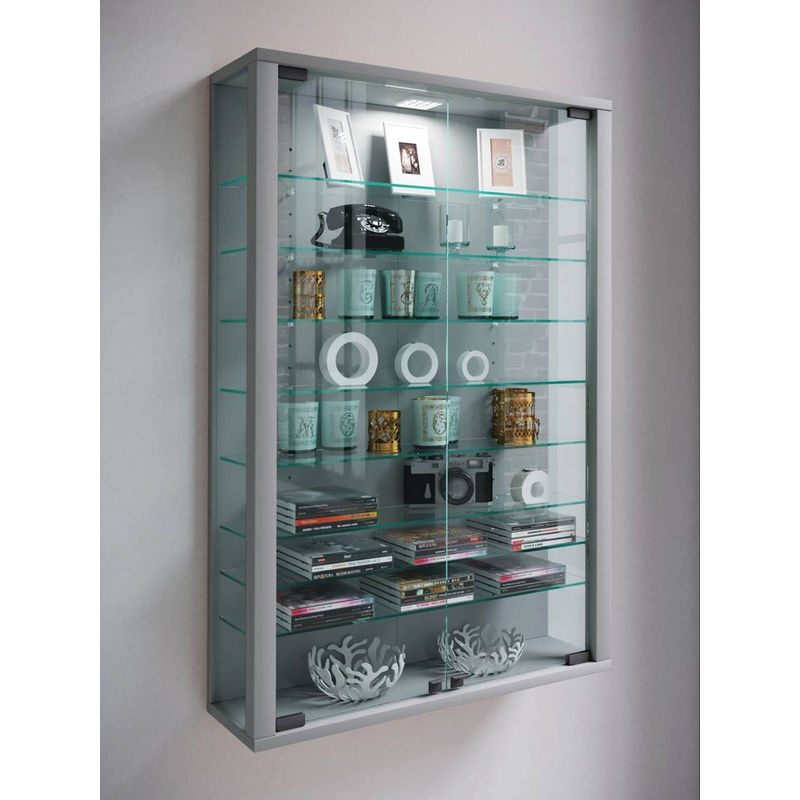 Wandvitrine VCM Vitrosa Mini in Silber mit LED-Beleuchtung, Glas und Holz, B/H/T: 59 x 91 x 19 cm - Bild 3
