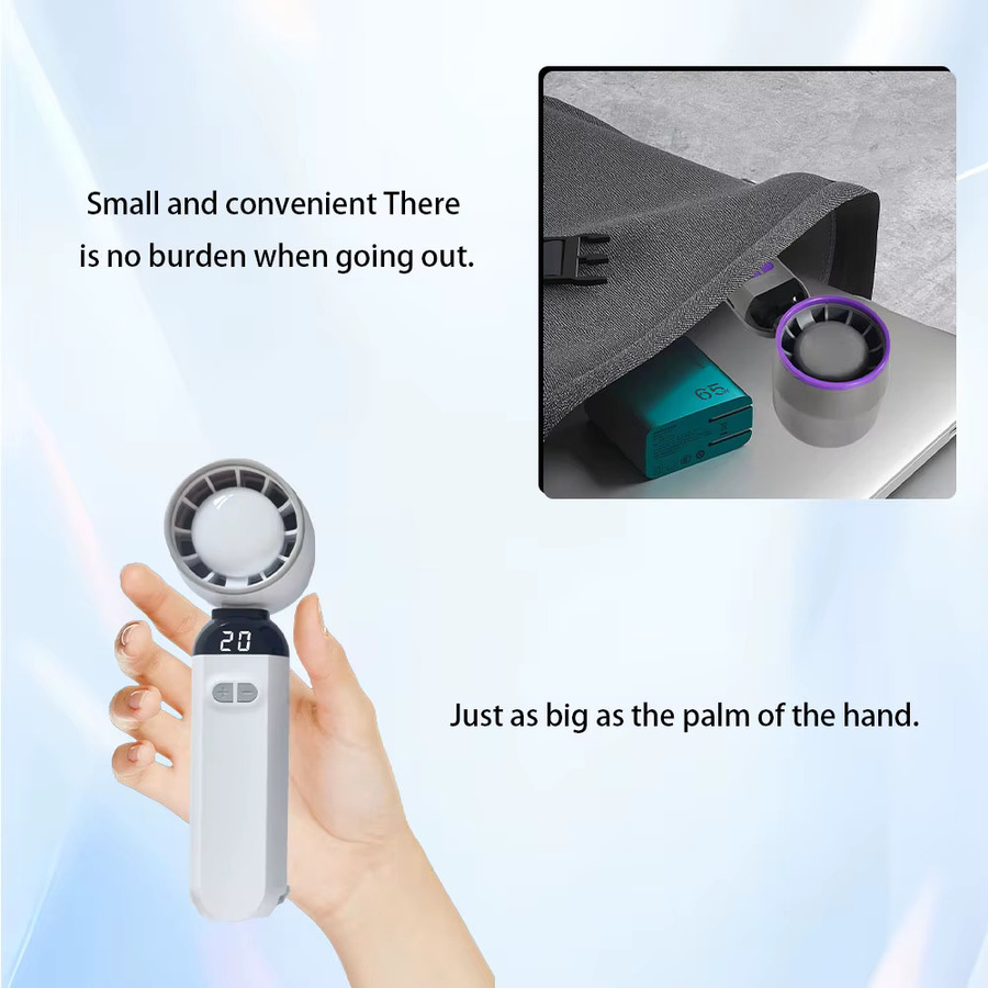 JIHUAN Mini Handventilator in Weiß, tragbar und faltbar mit 5-stufiger Windgeschwindigkeit und LED-Digitalanzeige - Bild 3