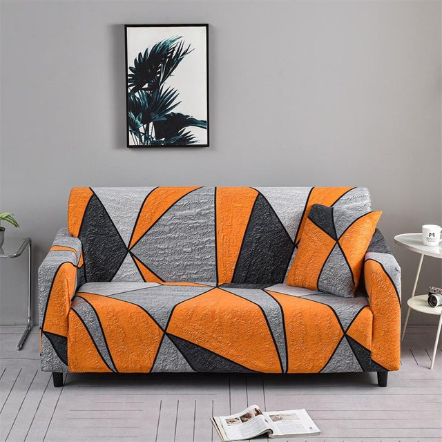 HOUSMIFE Elastischer Sofabezug mit geometrischem Design in Orange, Sesselprotektor für 1- bis 4-Sitzer, Breite: 145-185 cm - Bild 1