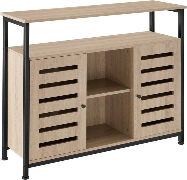 tectake Sideboard Industrial Style in Schwarz und Braun mit 2 Ablagen und 3 Staufächern, B/T/H: 100 x 37 x 82 cm - Bild 2