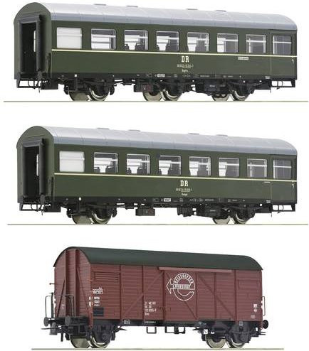 Roco 3er-Set H0 Personenzug der DR mit Reko-Sitzwagen Baage und Güterwagen Gms 6200010 - Bild 1