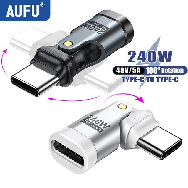 AUFU USB Typ C OTG-Adapter 240 W Konverter 180 Grad in Schwarz für MacBook, iPhone 15, 16 und Samsung - Bild 1