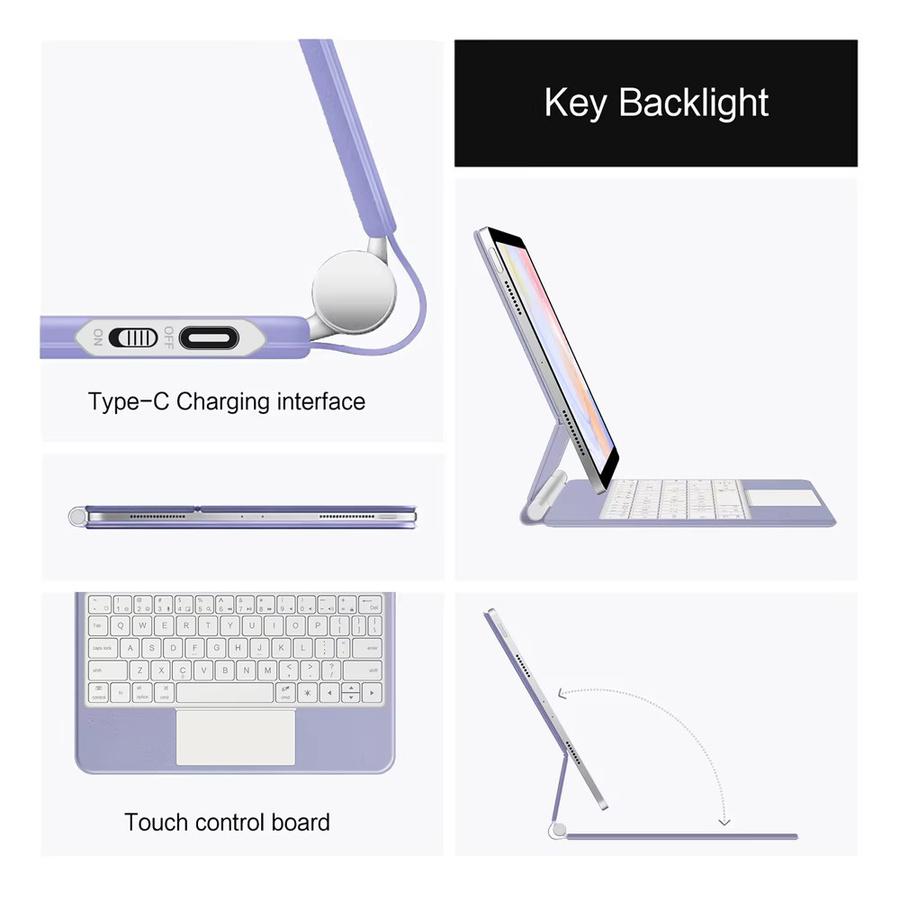 AJIUYU Magic Keyboard für iPad Air 11 und iPad Pro 11 Zoll Smart Multi-Touch Tastaturhülle in Purple - Bild 2