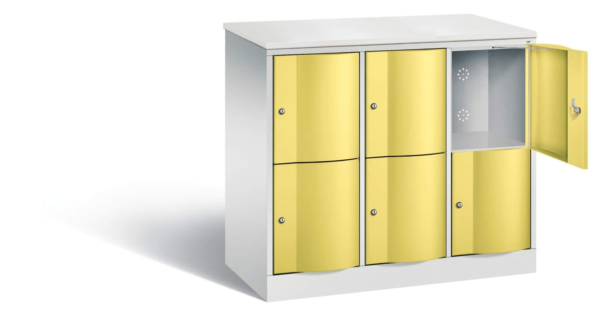 Sideboard-Spind BIGBOXX mit halbhohen Türen in Gelb und glänzender Oberfläche - Bild 1