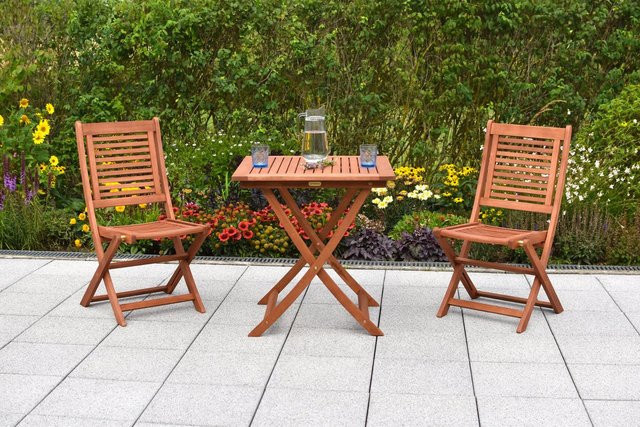 Merxx Cordoba 3tlg. Klapptisch-Set aus geöltem Eukalyptus Holz in Braun mit Tisch und 2 Stühlen für den Garten - Bild 1