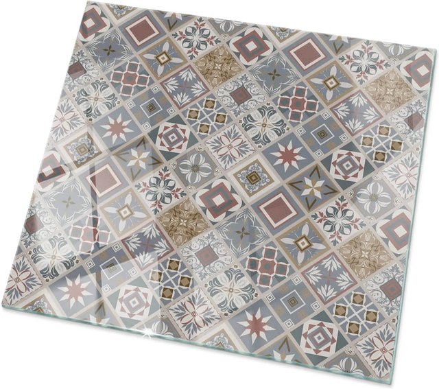 Tulup Glastischplatte mit Mosaikmuster und Ornamenten in Grau, B/T: 60 x 60 cm - Bild 1