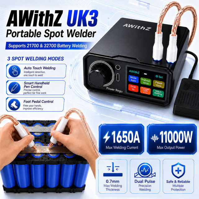 Awithz UK3 Tragbarer Akku-Punktschweißer DIY Mini-Schweißgerät für 18650 Lithium-Akku-Packs mit 10000mAh und Schweißbarkeit bis 0,7mm - Bild 1
