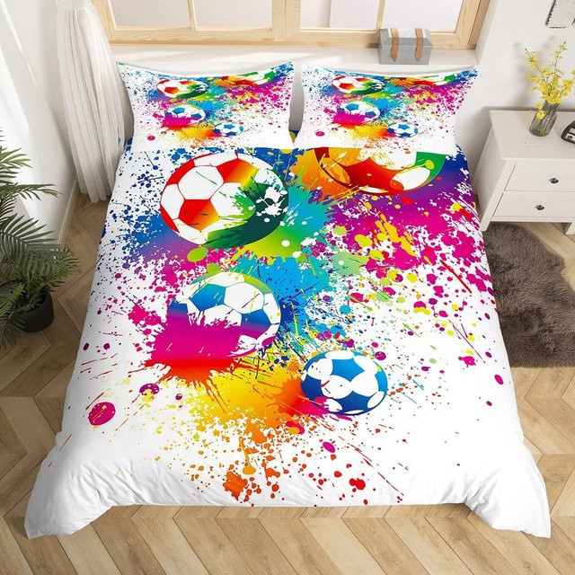 Fußball Bettwäsche-Set von Your Warm Home in Schwarz-Weiß mit 3D-Sportdesign aus Polyester für Kinder und Jugendliche, B/H: 135 x 200 cm - Bild 1