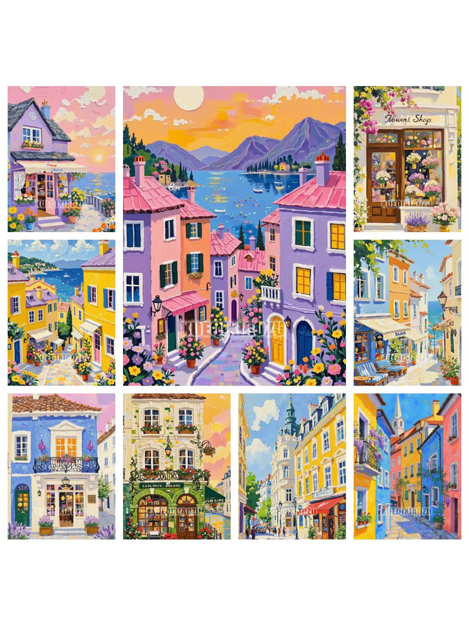 YUTTEE Diamantmalerei DIY Mosaik Stickerei Cartoon Märchen Welt Bunte Stadt Landschaft Multicolor B/H/T: 30 x 30 x 2 cm - Bild 2