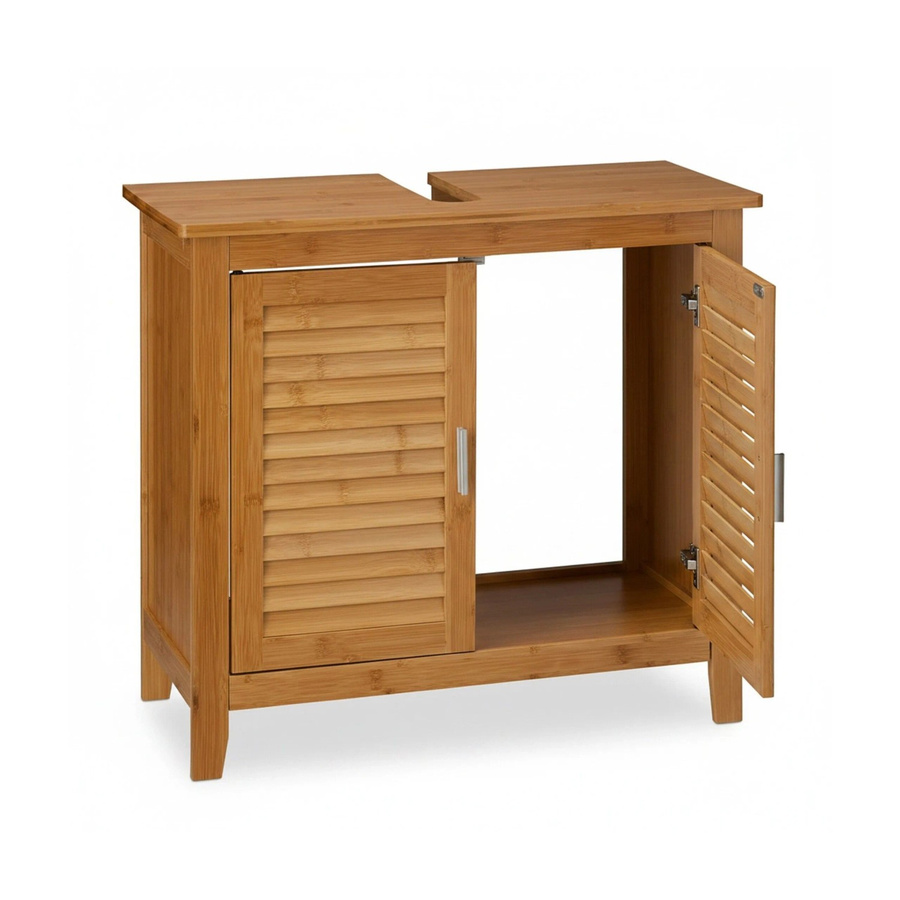 Relaxdays Waschbeckenunterschrank aus Bambus in Natur mit Siphonaussparung und Lamellen-Design, B/T/H: 60 x 30 x 67 cm - Bild 2