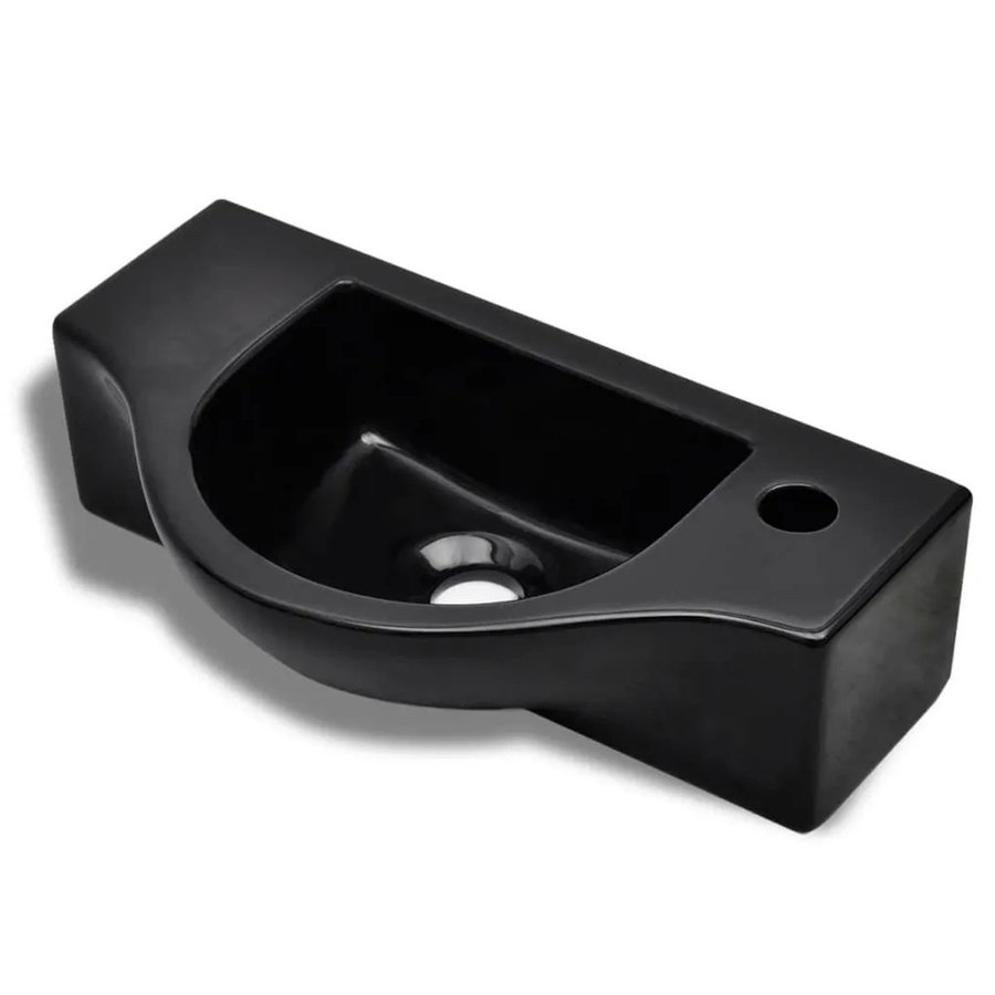 vidaXL Keramik Waschbecken Schwarz Wandmontage Rechteckig B: 45,0 cm, T: 25,0 cm, H: 12,0 cm - Bild 2
