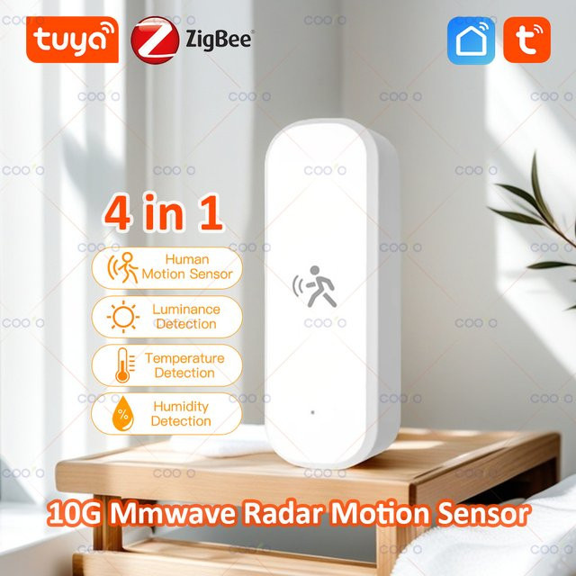 Coolo Zigbee 10G MmWave Radar-Bewegungssensor mit Personendetektor, Beleuchtungs-, Temperatur- und Feuchtigkeitssensor in Weiß, kompatibel mit Tuya Hub und Zigbee2MQTT - Bild 1