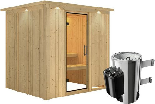 Karibu Sauna Olai aus Fichtenholz in Beige für 3 Personen inklusive 3,6 kW Saunaofen mit integrierter Steuerung, B/T/H: 184 x 202 x 210 cm - Bild 1