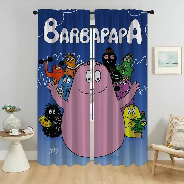 Barbapapas Tüll-Vorhang Set für Wohnzimmer und Schlafzimmer, 2 Stück, Mehrfarbig, B: 96 cm, H: 137 cm - Bild 1