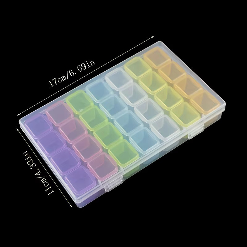 Diamantmalerei Aufbewahrungsbox mit 28 oder 56 Fächern für Perlen und Nail-Art Zubehör, transparent und mehrfarbig aus Kunststoff - Bild 3