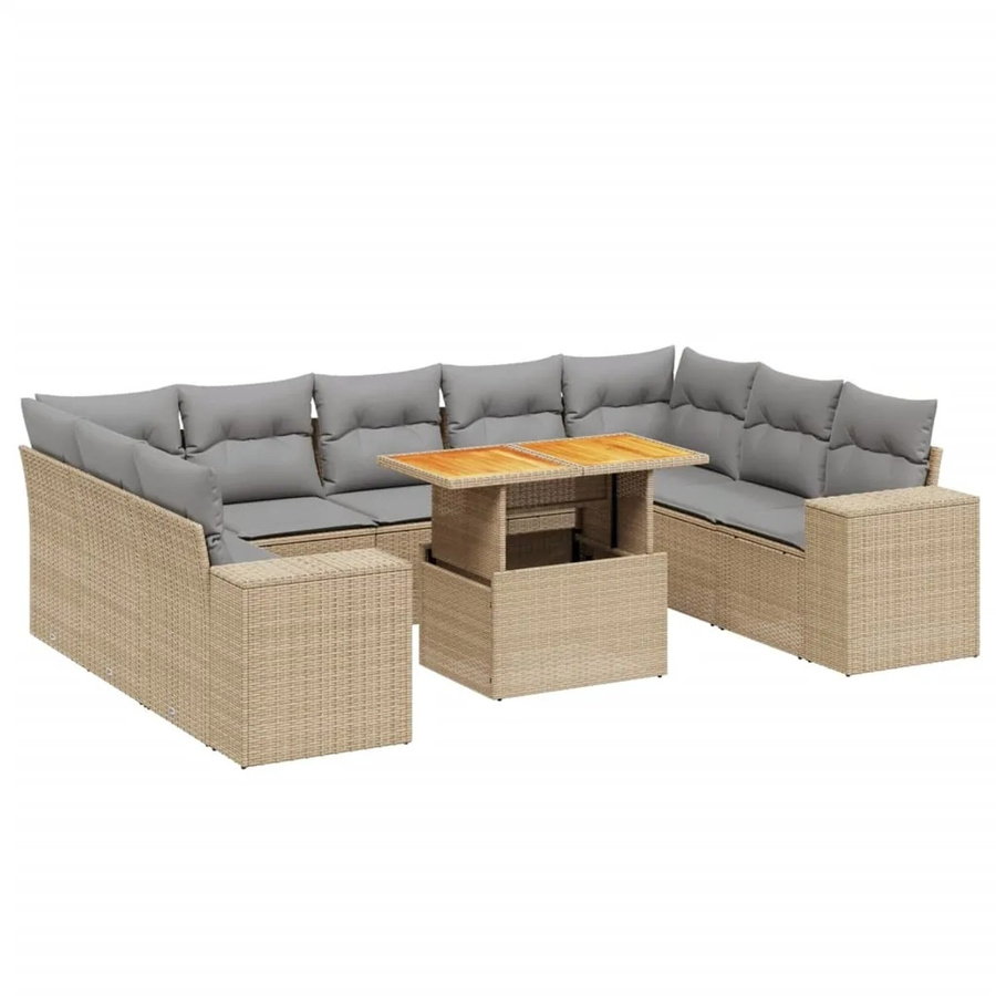 vidaXL 10-tlg Garten-Sofagarnitur mit Kissen aus Poly Rattan in Beige - Bild 2