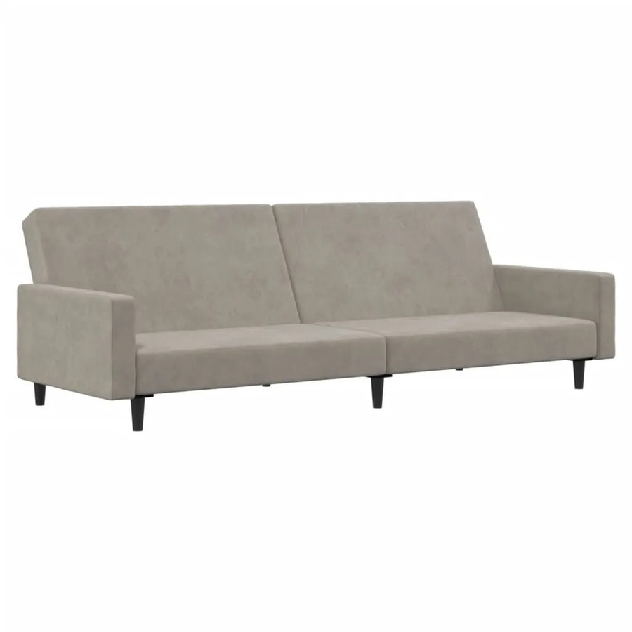 vidaXL Schlafsofa 2-Sitzer Click-Clack in Hellgrau aus Samt mit Massivholzrahmen - Bild 2