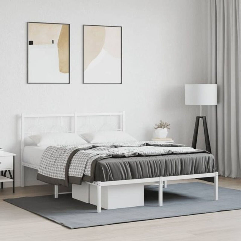 Vidaxl Metallbett mit Kopfteil in Weiß, modern und klassisch, B/T/H: 135 x 190 cm - Bild 1
