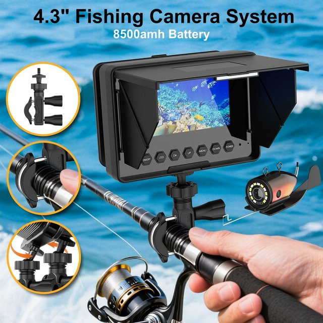 UCYBO Unterwasserkamera mit 4,3 Zoll LCD Display und 1080P HD Video für Angeln auf Boot oder Kajak, Schwarz - Bild 1