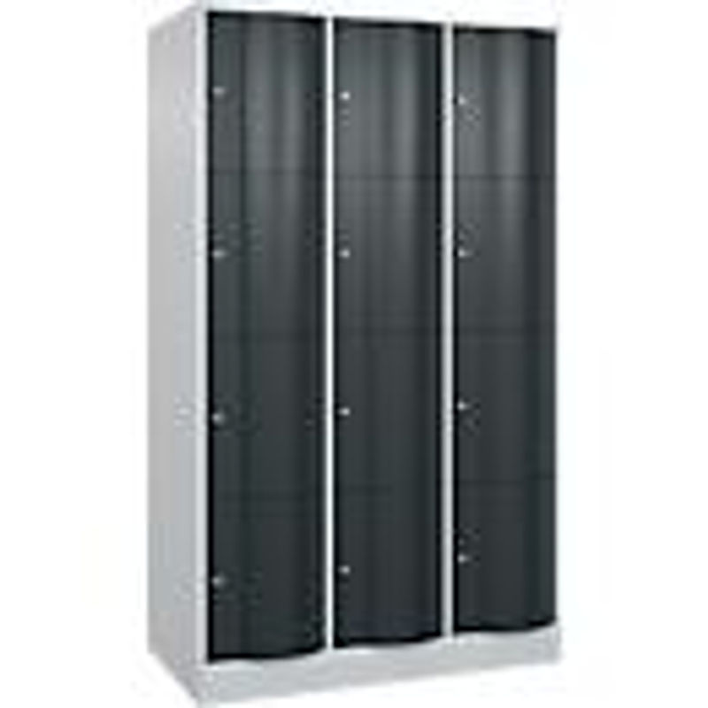C+P Schließfachschrank Resisto mit 3 Abteilen und 12 Fächern, Stahl, Lichtgrau/Anthrazitgrau, B/T/H: 114,8 x 64,0 x 195,0 cm - Bild 2