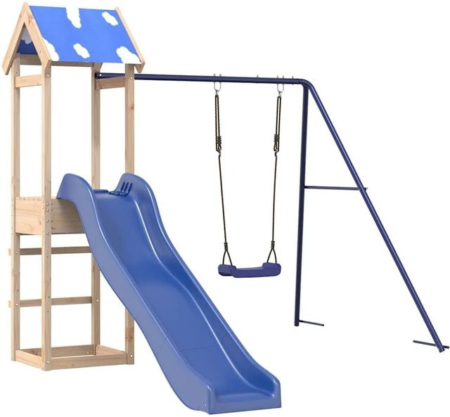 vidaXL Spielturm aus Kiefernholz mit Rutsche, Schaukel und Sandkasten in Blau, B/T/H: 259 x 195 x 160 cm - Bild 1