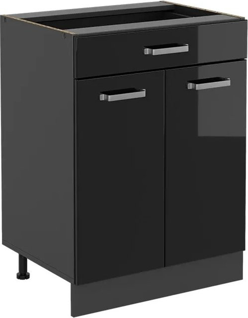 Vicco Küchenunterschrank R-Line mit Schublade in Schwarz Hochglanz und Anthrazit Korpus, Breite: 60 cm - Bild 2
