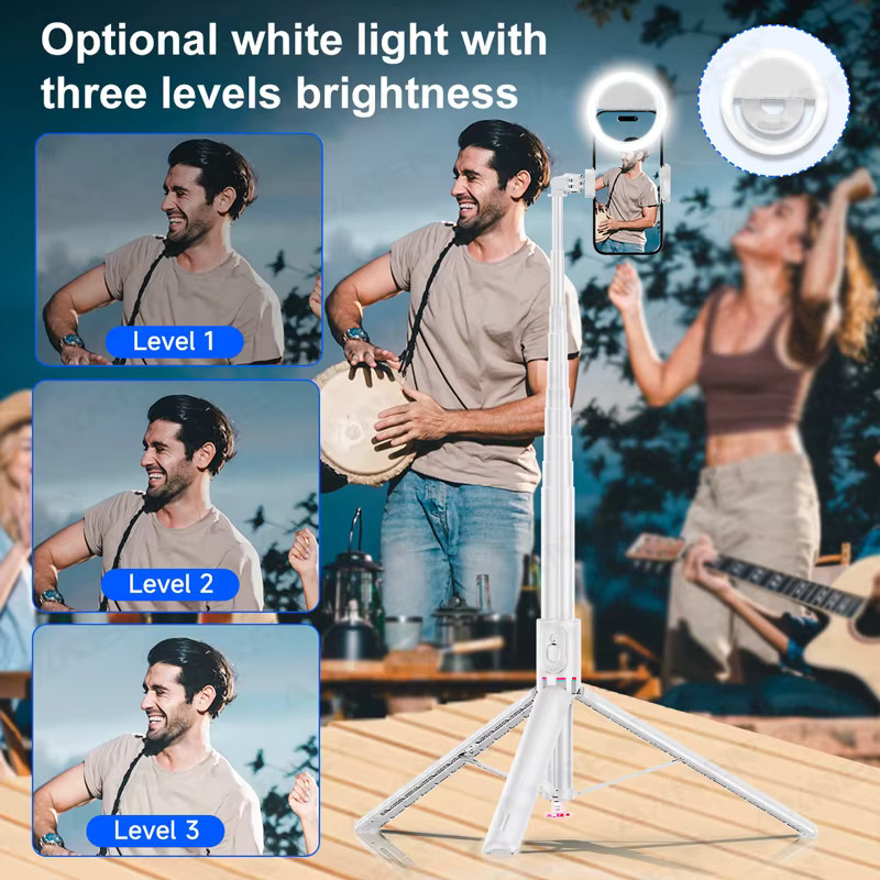 Axnen Selfie-Stick-Stativ in Weiß mit Bluetooth-Gimbal und magnetischer Fernbedienung, tragbares All-in-One Smartphone-Stativ, Höhe: 177,8 cm - Bild 6