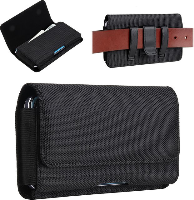 Multifunktions Handy Holster aus Nylon mit Gürtelclip für Smartphones von 5,2 bis 7,0 Zoll in Schwarz - Bild 1