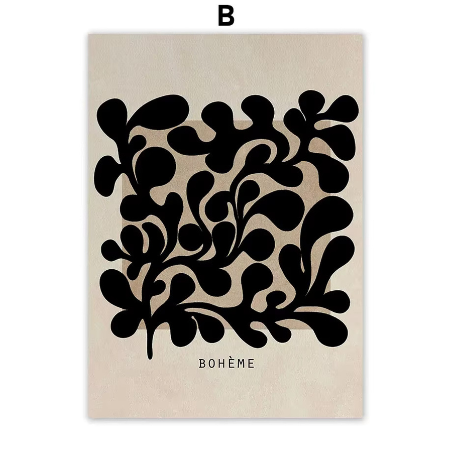 Potdemiel Boho Wandkunst Leinwandgemälde in Beige mit abstrakten Blättern, Linien, Gesichtern, Herzen und Sonne - Bild 3