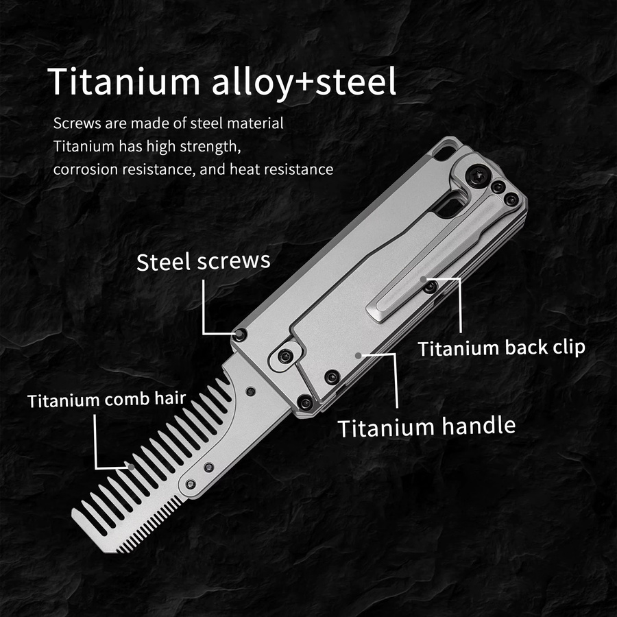 TGZUO 2-in-1 Multifunktionswerkzeug aus Titanlegierung, antistatischer Kamm und EDC-Werkzeug, grau - Bild 2
