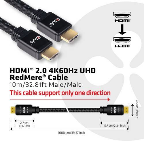 Club3D HDMI Anschlusskabel CAC-2313 mit Ethernet, 4K Unterstützung, Schwarz, 10 m - Bild 1