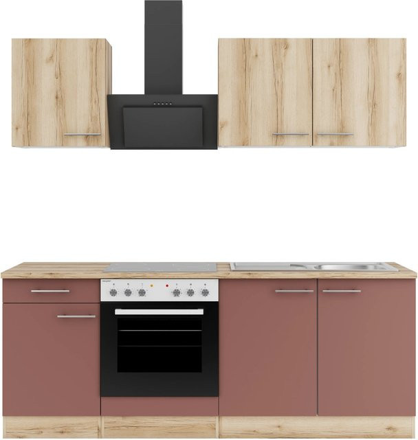 OPTIFIT Küchenzeile Livorno290/Bari407 in Wildeiche Nachbildung und Rostrot, Breite: 210 cm - Bild 1