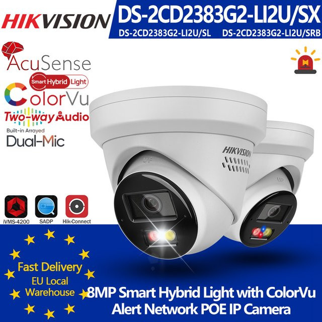 Hikvision DS-2CD2383G2-LI2U/SL IP-Kamera 8MP Acusense Smart Hybrid Light mit Mikrofon, Blitzlicht und akustischer Warnung in Weiß - Bild 1