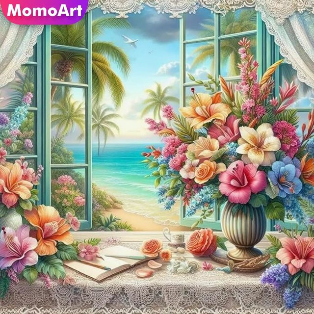 Momoart Diamant Stickerei Fenster Landschaft, DIY Malerei, Bastelbedarf - Bild 1