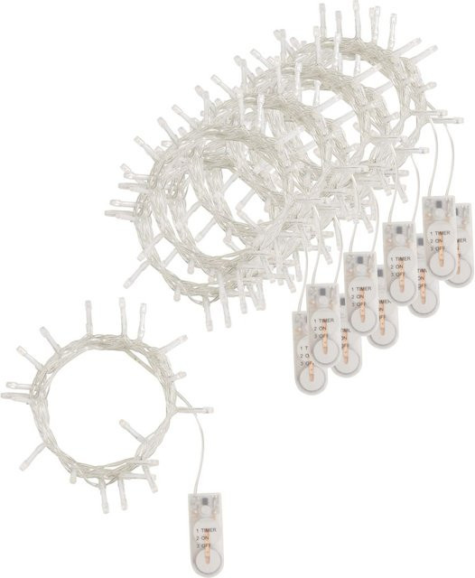 VBS Mini-LED-Lichterkette mit Timer für Weihnachten, 10 Stück, 20 LEDs, transparent/weiß - Bild 1
