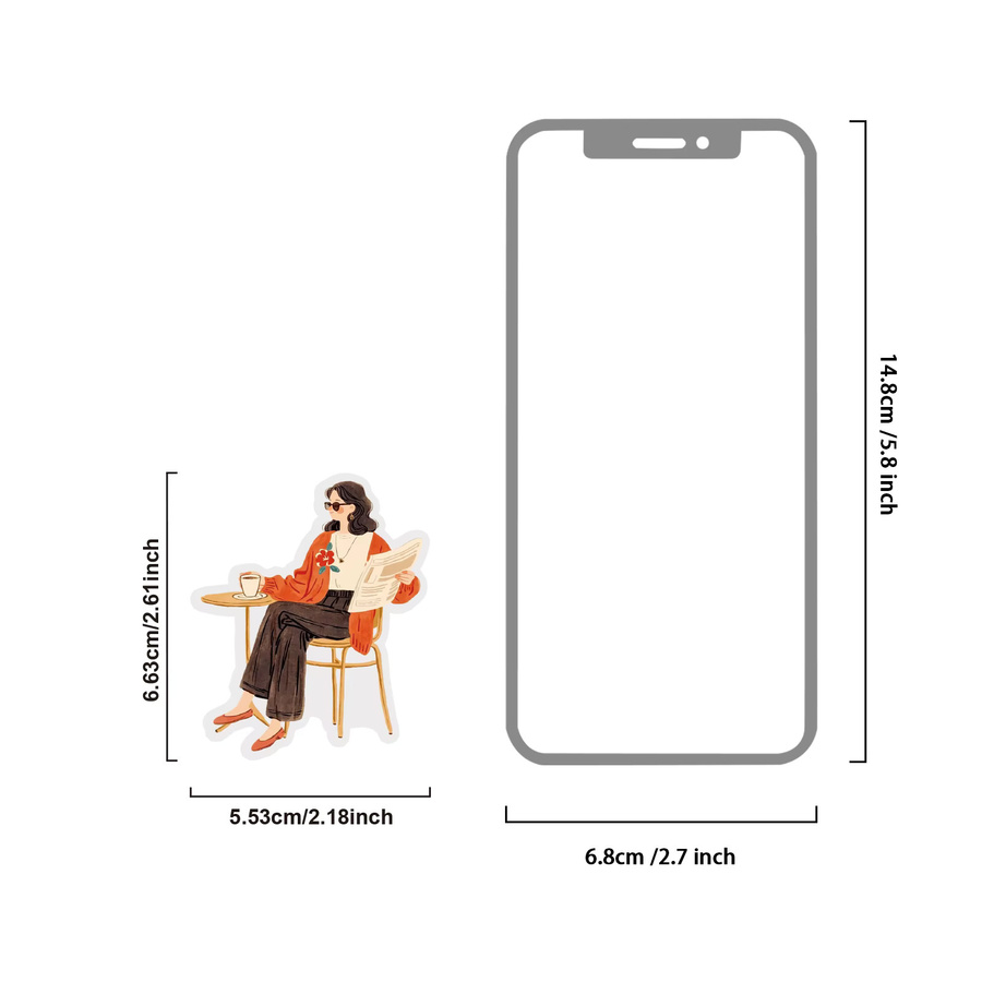 Etori Life Warm Orange Series Coffee Girl Cat Journal Sticker Set im Retro Art Style für Laptop, Handyhülle und Scrapbooking, Orange/Mehrfarbig - Bild 2