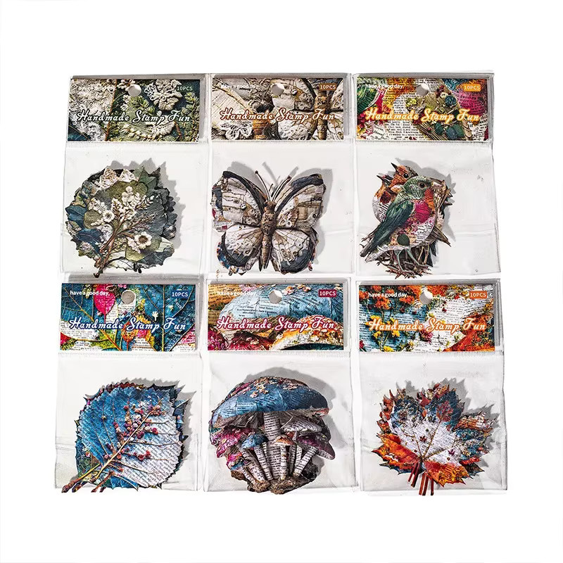 Set mit 10 Blatt Vintage-Waldmotiv Hartkartenaufklebern in Multicolour mit 6 verschiedenen Designs - Bild 1