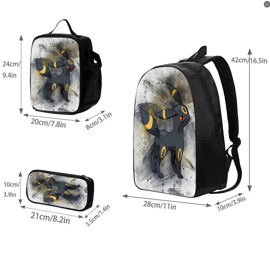 Pokémon Kindertaschen-Set Umbreon in Schwarz mit Rucksack, Lunchbox und Federmäppchen im Aquarell-Design - Bild 3