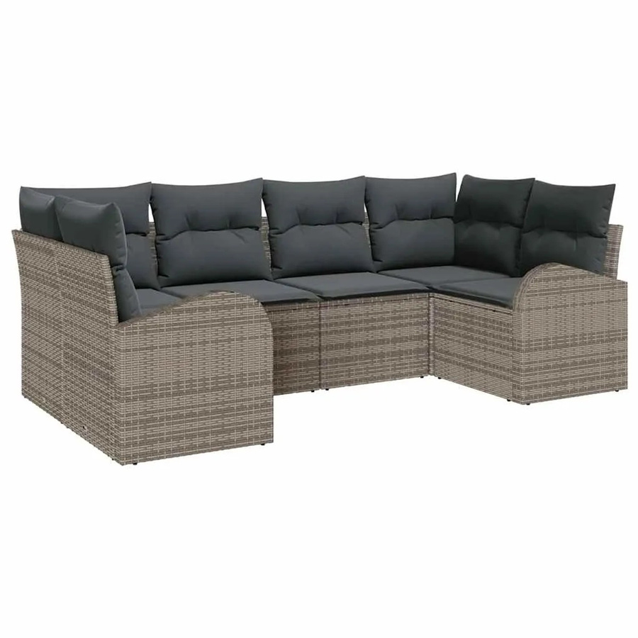 vidaXL Garten-Sofa-Set aus Poly-Rattan in Grau, 6-teiliges L-Shape Lounge-Set mit Kissen und integriertem Stauraum für Kissen, modern und wetterbeständig - Bild 2
