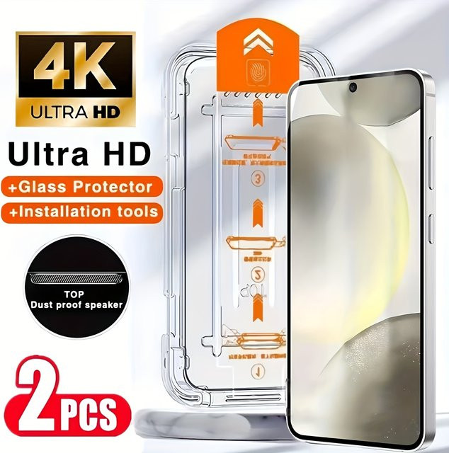 2 Stück Samsung Galaxy S25 Ultra und S24 Ultra Displayschutzfolie aus gehärtetem Glas, 4K Ultra HD, transparent, 9H-Härte mit Ein-Klick-Installation - Bild 1
