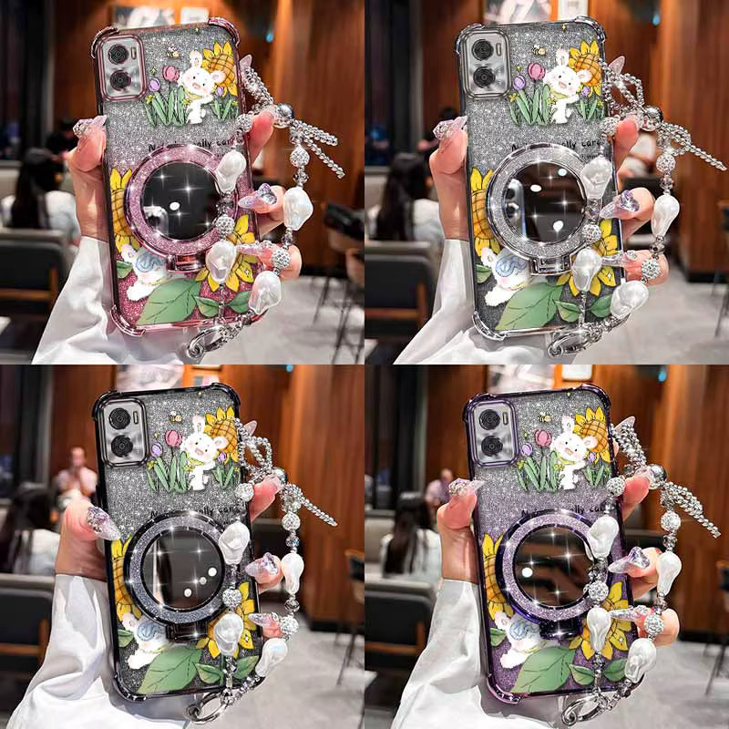 E15 Happy Rabbit Handyhülle mit Lanyard für Motorola E13 G84 G82 G64 G54 G52 G71s G30 G20 G10 G50 Pro G60 F in Multicolour und Silber - Bild 4