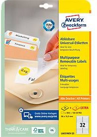 Avery Zweckform Universal-Etiketten aus Papier, Weiß, A4, Breite: 96 mm, Höhe: 16,9 mm - Bild 1