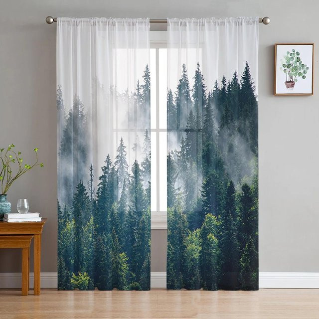 A Family Of Home Textiles Transparent Voile Tüll Vorhang mit Farbverlauf in Grün, Breite: 135 cm, Höhe: 137 cm - Bild 1