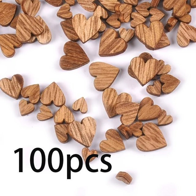 XYNN 100 Stück Holzherzformen in verschiedenen Größen für DIY Scrapbooking und Bastelarbeiten, beige und braun - Bild 1