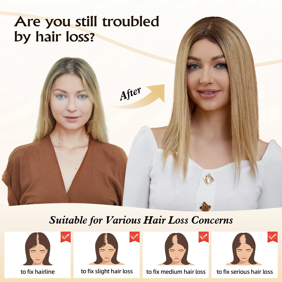HAIRCUBE Echthaar Topper Ombre Braun, 16 Zoll, 9x9 Zoll, Damen - Bild 6