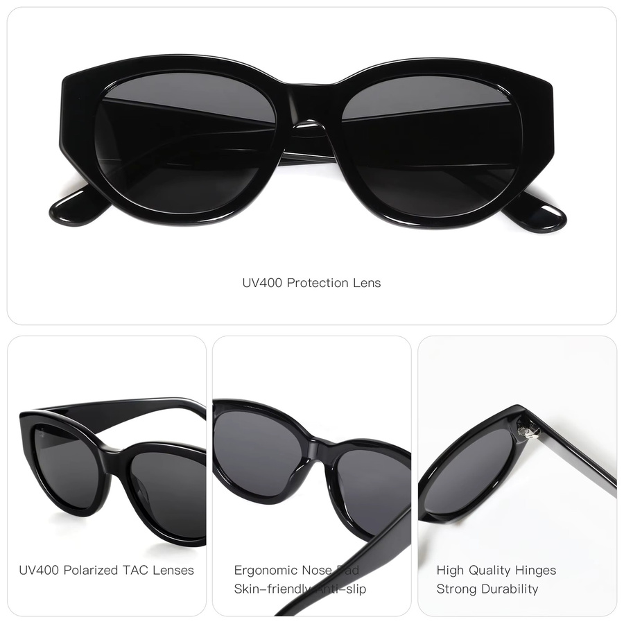ZENOTTIC Sonnenbrille Butterfly, Acetat, Vollrand, Schwarz, Damen - Bild 4