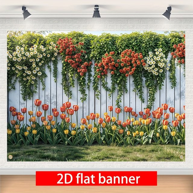 VIKAMA Fotohintergrund mit Frühlingsblumen-Motiv als Wanddekoration für Partys und Events, mehrfarbig, rechteckig - Bild 1