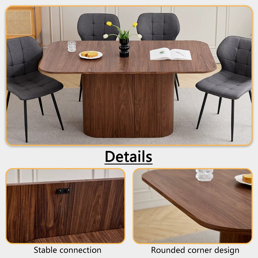 GrandCA HOME Nordischer Esstisch aus Massivholz in Braun, Rechteckiger Esstisch mit gewelltem Sockel für die Küche oder das Esszimmer, B: 160 cm, T: 90 cm - Bild 3