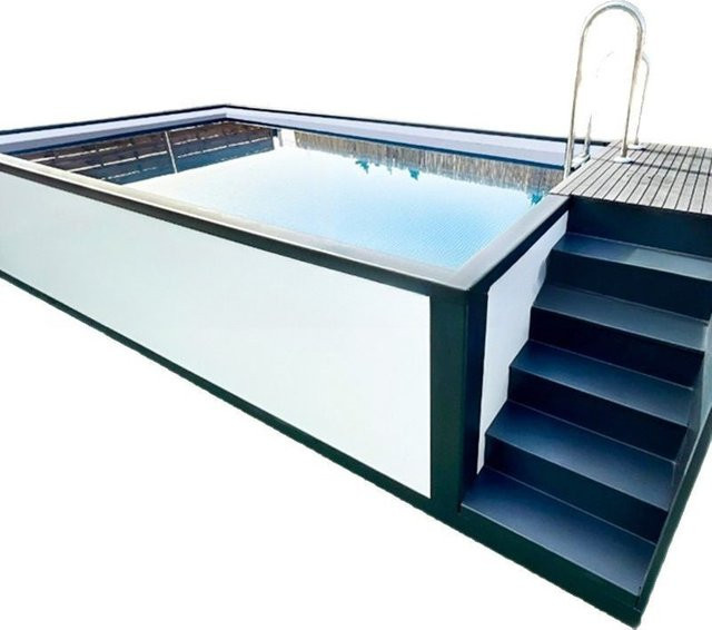 B&B Integrierter Spa-Massagepool aus Fiberglas und Acryl in Blau, rechteckiges Schwimmbecken - Bild 1